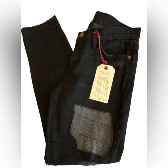 Current/Elliot black jeans, snakeskin leather, lace & suede patches size 30 NWT - Picture 7 of 9